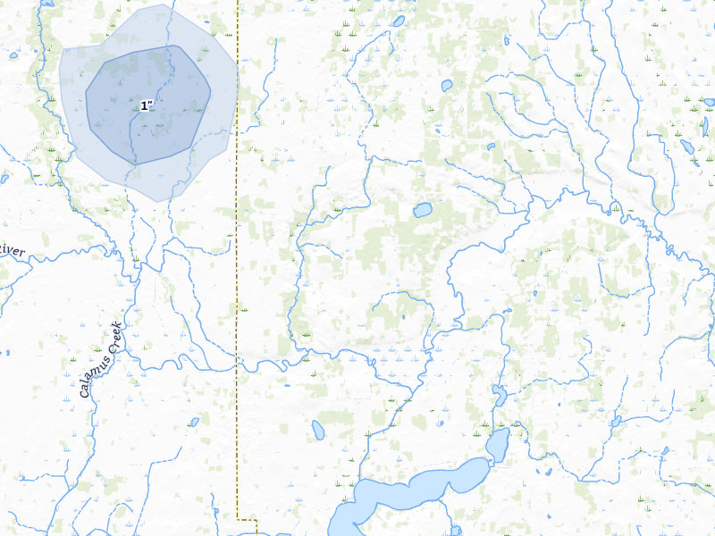 NEXRAD radar-signature map of the hail over Carlos, MN