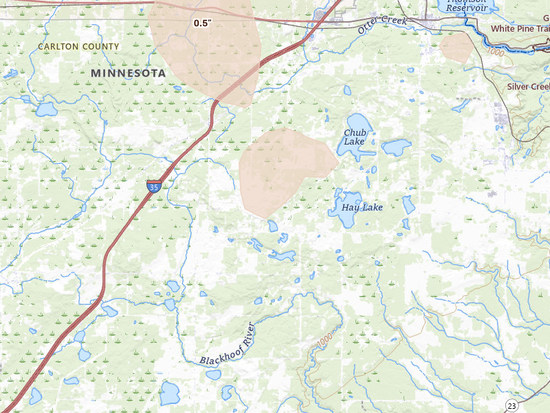 Radar-estimated hail-size map of the storm over Carlton, MN