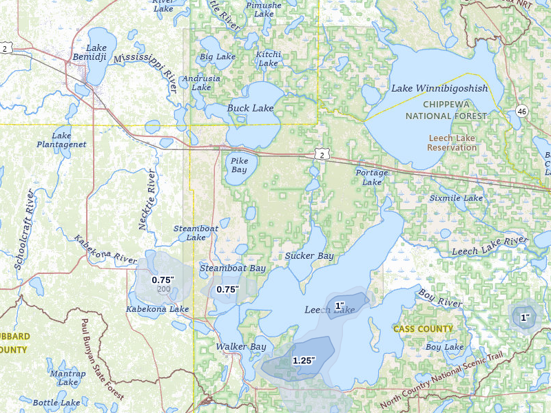 NEXRAD radar-signature map of the hail over Cass Lake, MN
