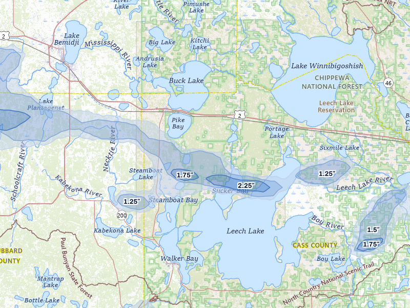 NEXRAD radar-signature map of the hail over Cass Lake, MN