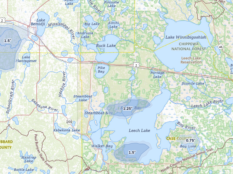 NEXRAD radar-signature map of the hail over Cass Lake, MN