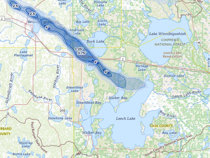 NEXRAD radar-signature map of the hail over Cass Lake, MN