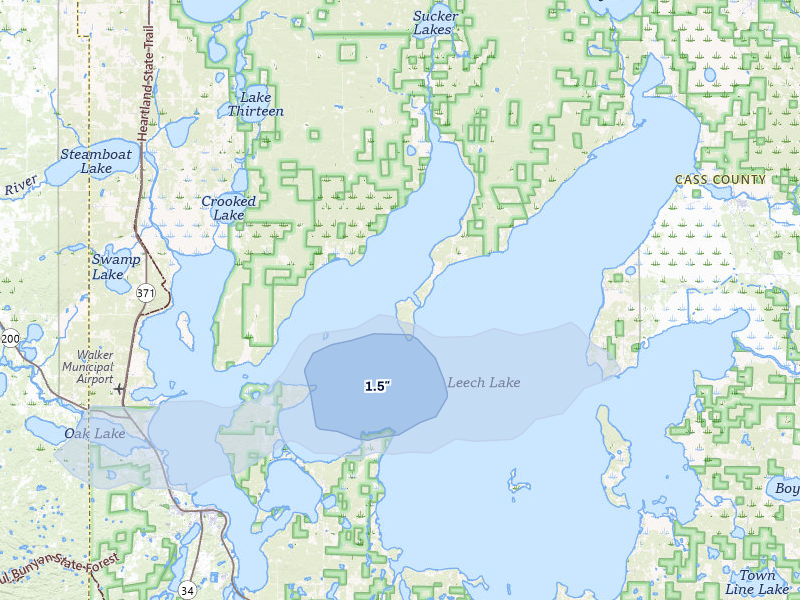 NEXRAD radar-signature map of the hail storm over Cass Lake, MN on Aug 17, 2026