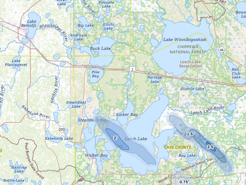 NEXRAD radar-signature map of the hail storm over Cass Lake, MN on Aug 20, 2026