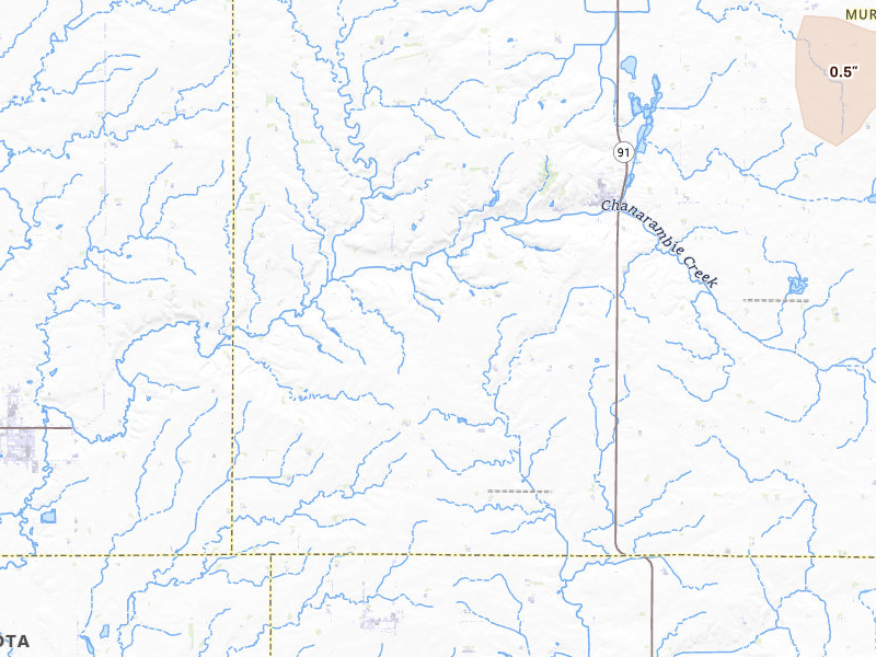 Radar-estimated hail-size map of the storm over Chandler, MN on Jun 29, 2026