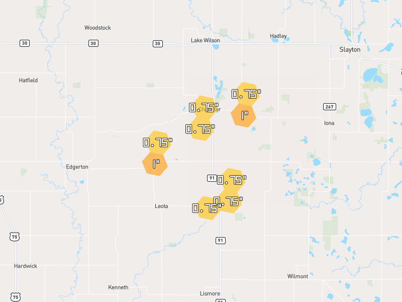 Hail map of Chandler, MN on Jun 30, 2026, hail up to 1"