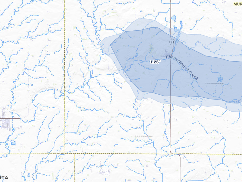 NEXRAD radar-signature map of the hail over Chandler, MN
