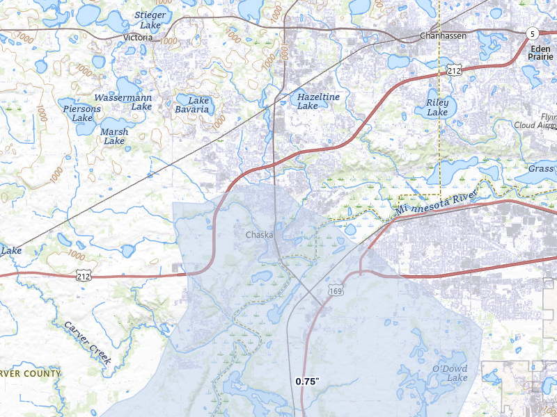 NEXRAD radar-signature map of the hail storm over Chaska, MN on May 17, 2026