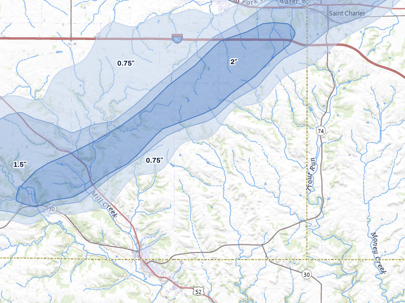 NEXRAD radar-signature map of the hail over Chatfield, MN