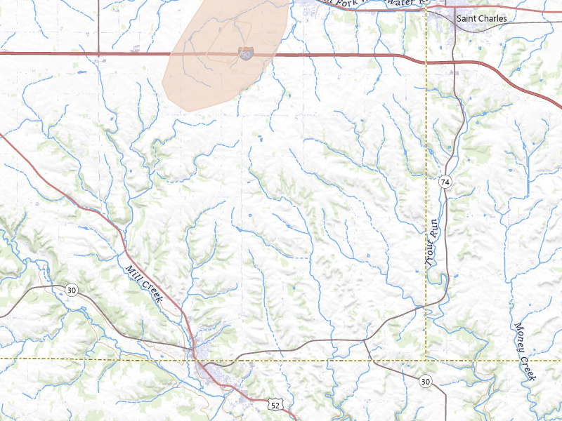 Radar-estimated hail-size map of the storm over Chatfield, MN on Jun 10, 2026