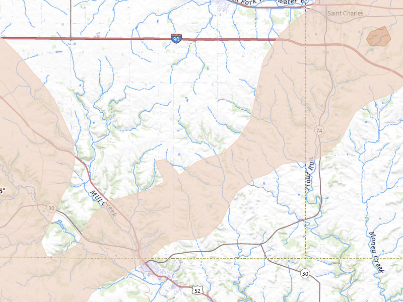Radar-estimated hail-size map of the storm over Chatfield, MN on Jun 30, 2026