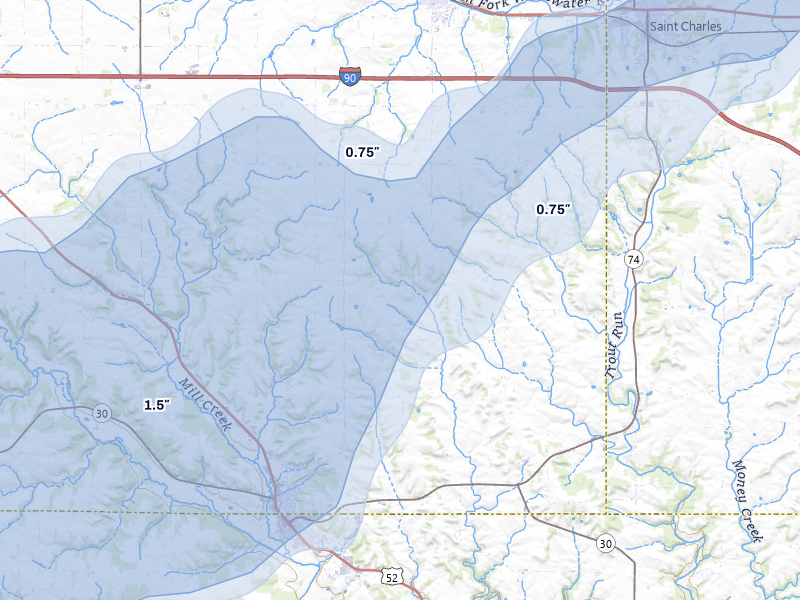 NEXRAD radar-signature map of the hail storm over Chatfield, MN on Jun 30, 2026