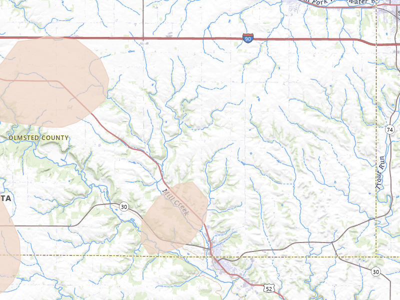 Radar-estimated hail-size map of the storm over Chatfield, MN on Sep 1, 2026