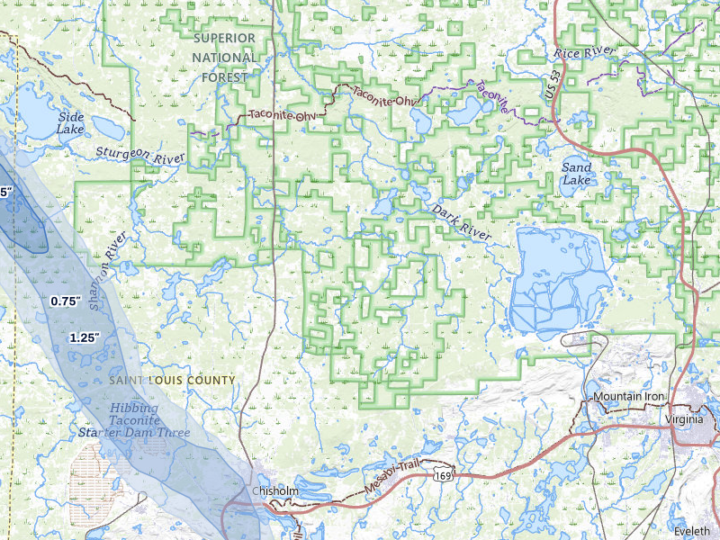 NEXRAD radar-signature map of the hail storm over Chisholm, MN on Aug 20, 2026
