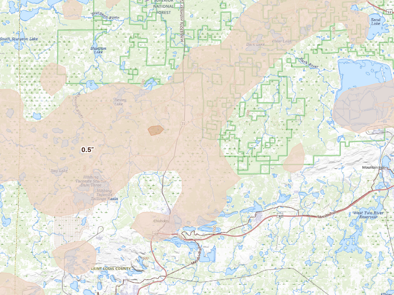 Radar-estimated hail-size map of the storm over Chisholm, MN