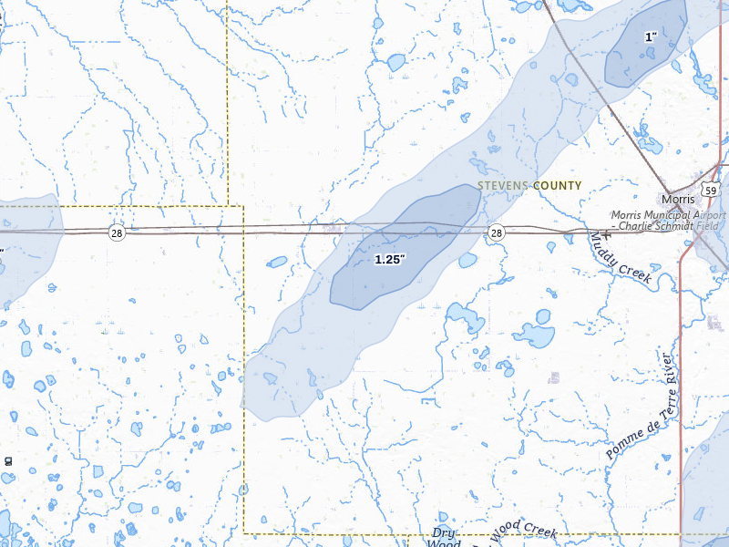 NEXRAD radar-signature map of the hail storm over Chokio, MN on Jun 29, 2026
