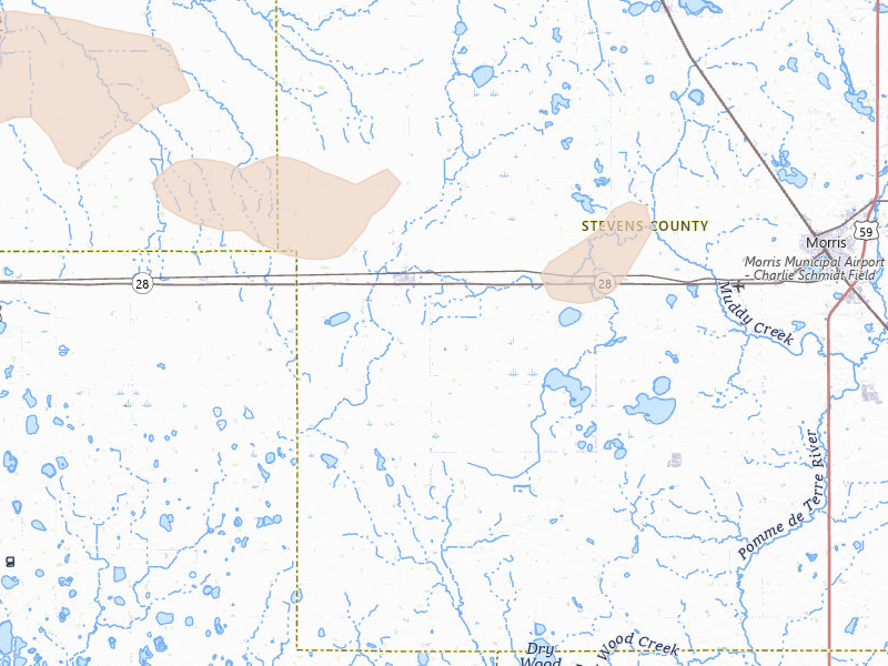 Radar-estimated hail-size map of the storm over Chokio, MN on Jul 7, 2026