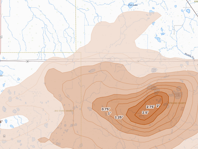 Radar-estimated hail-size map of the storm over Chokio, MN