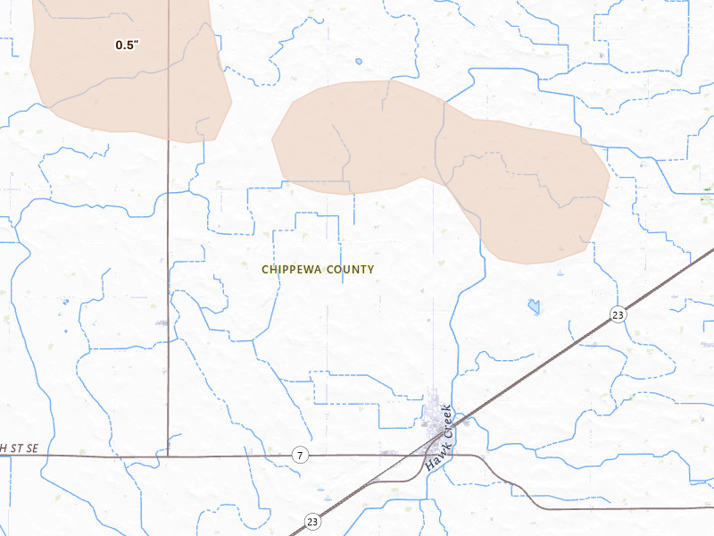 Radar-estimated hail-size map of the storm over Clara City, MN on Jun 4, 2026