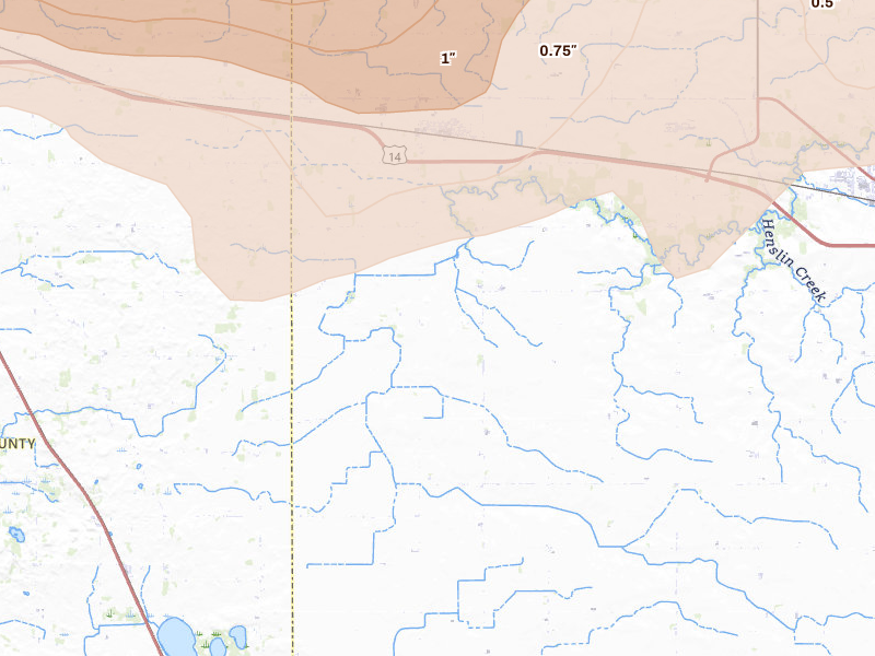 Radar-estimated hail-size map of the storm over Claremont, MN