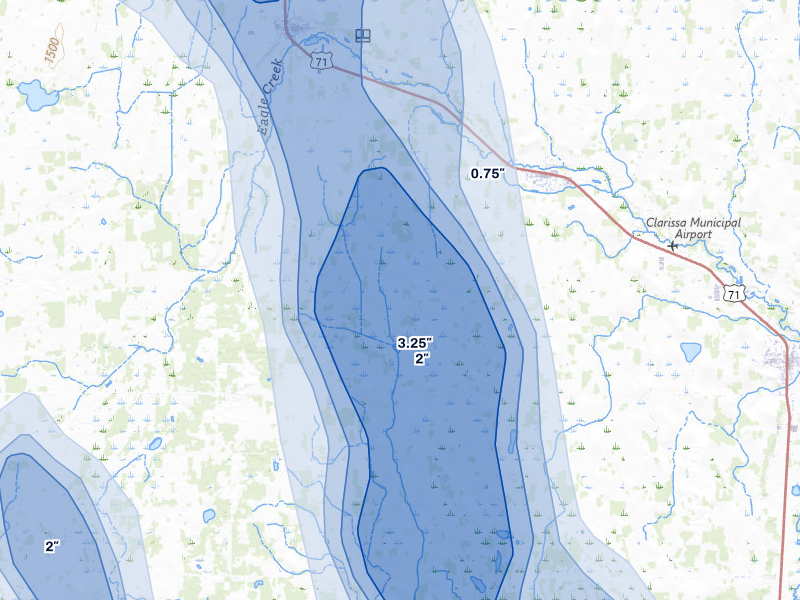 NEXRAD radar-signature map of the hail over Clarissa, MN