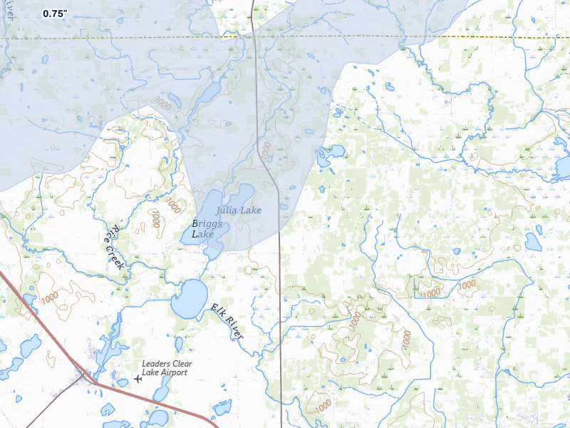 NEXRAD radar-signature map of the hail storm over Clear Lake, MN on Jun 28, 2026