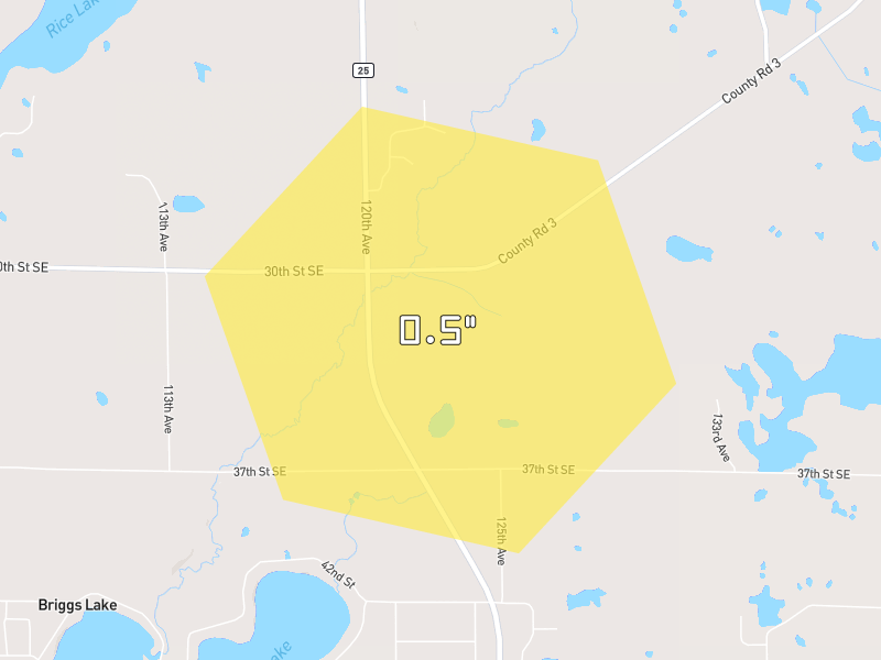 Hail map of Clear Lake, MN on Jun 29, 2026, hail up to 0.5"