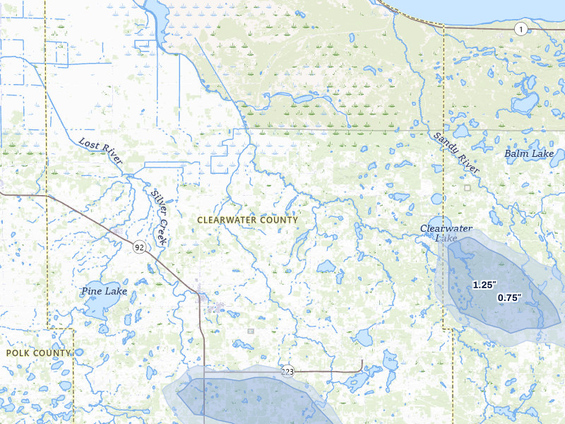 NEXRAD radar-signature map of the hail over Clearbrook, MN
