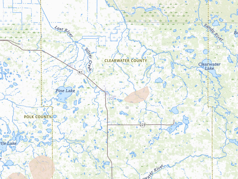 Radar-estimated hail-size map of the storm over Clearbrook, MN on Aug 3, 2026