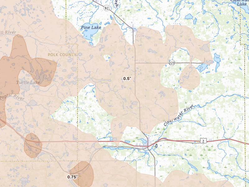 Radar-estimated hail-size map of the storm over Clearbrook, MN