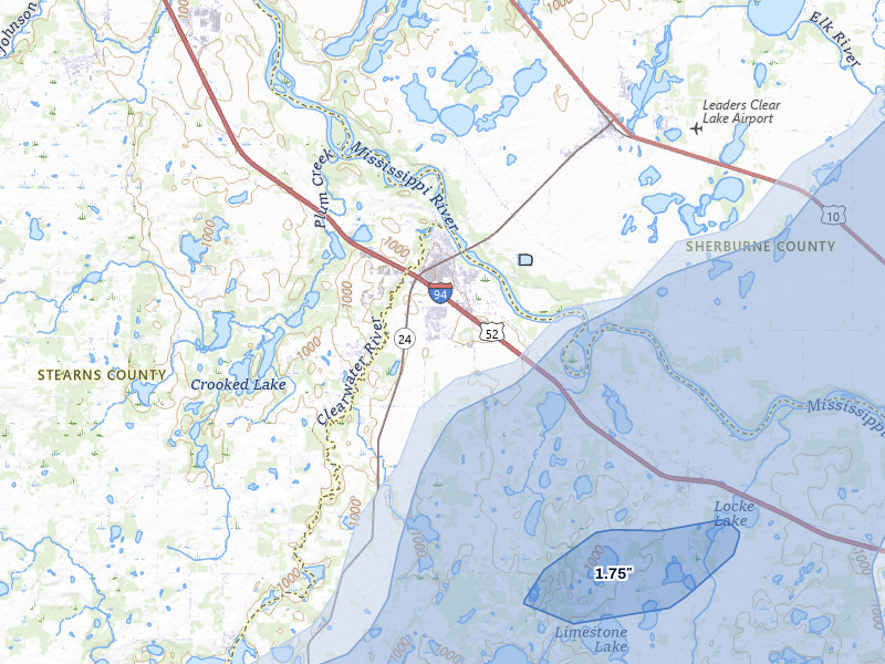 NEXRAD radar-signature map of the hail over Clearwater, MN
