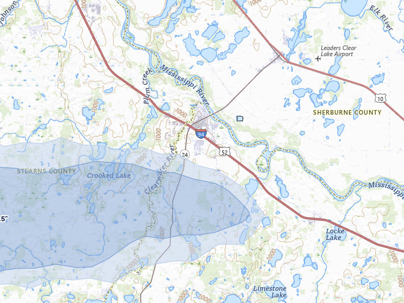 NEXRAD radar-signature map of the hail storm over Clearwater, MN on Jul 25, 2026