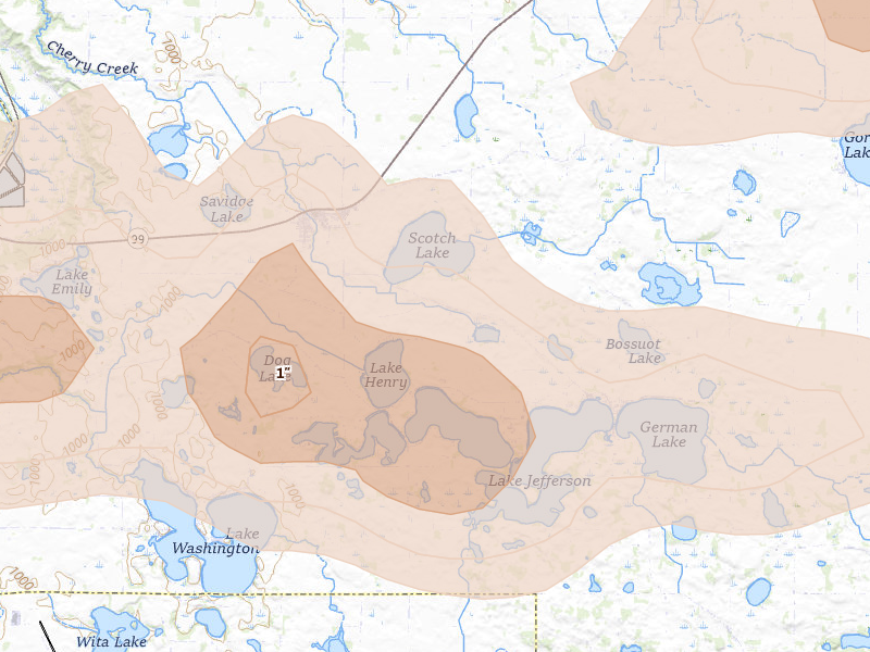 Radar-estimated hail-size map of the storm over Cleveland, MN on Apr 13, 2026