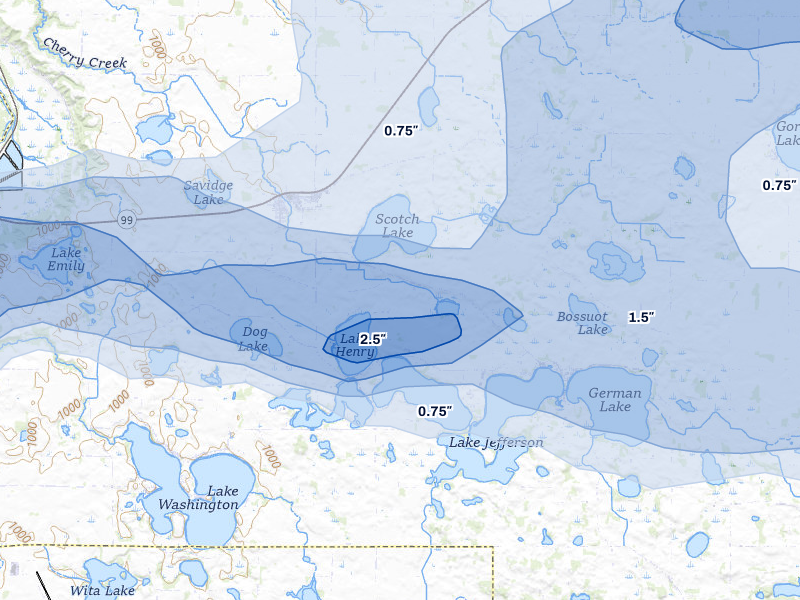 NEXRAD radar-signature map of the hail over Cleveland, MN