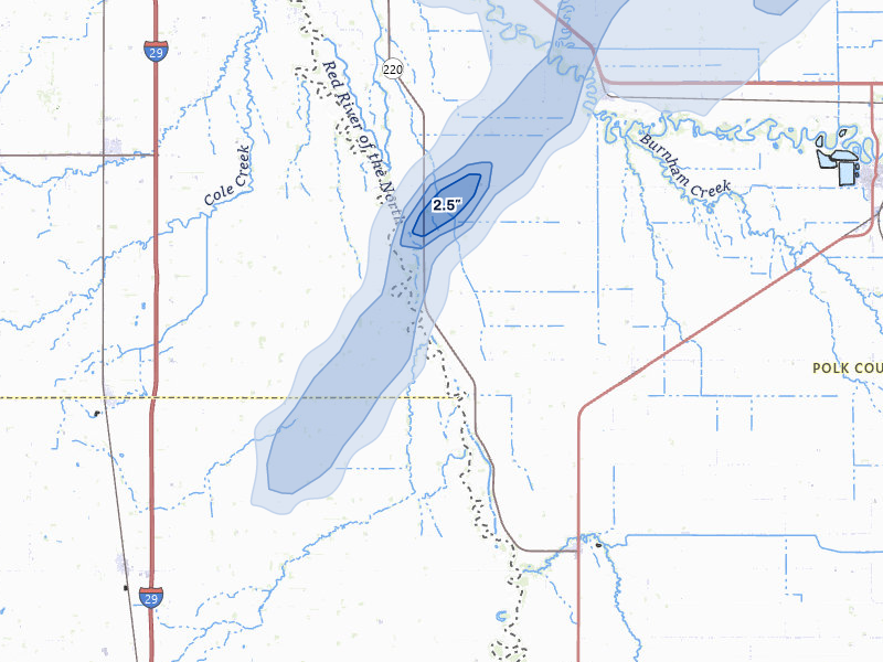 NEXRAD radar-signature map of the hail storm over Climax, MN on Jun 29, 2026