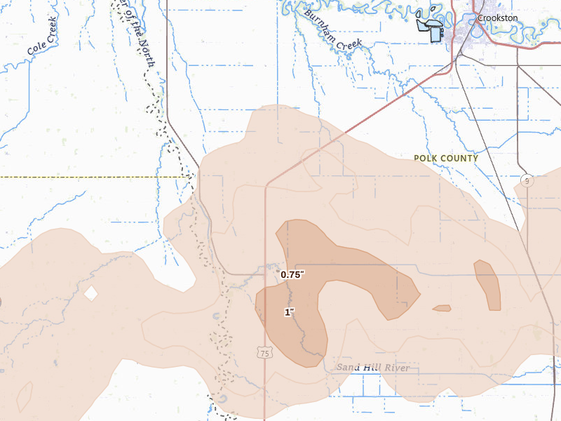 Radar-estimated hail-size map of the storm over Climax, MN