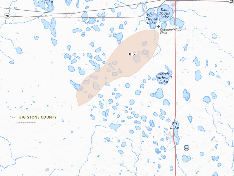 Radar-estimated hail-size map of the storm over Clinton, MN on Jun 29, 2026