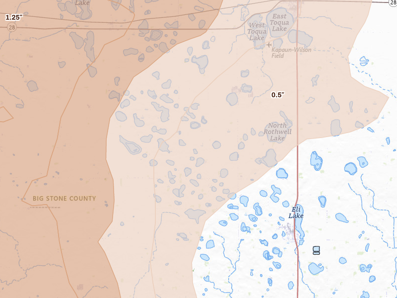 Radar-estimated hail-size map of the storm over Clinton, MN on Jul 6, 2026