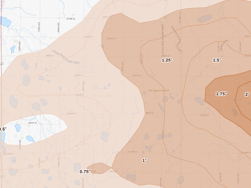 Radar-estimated hail-size map of the storm over Clinton, MN