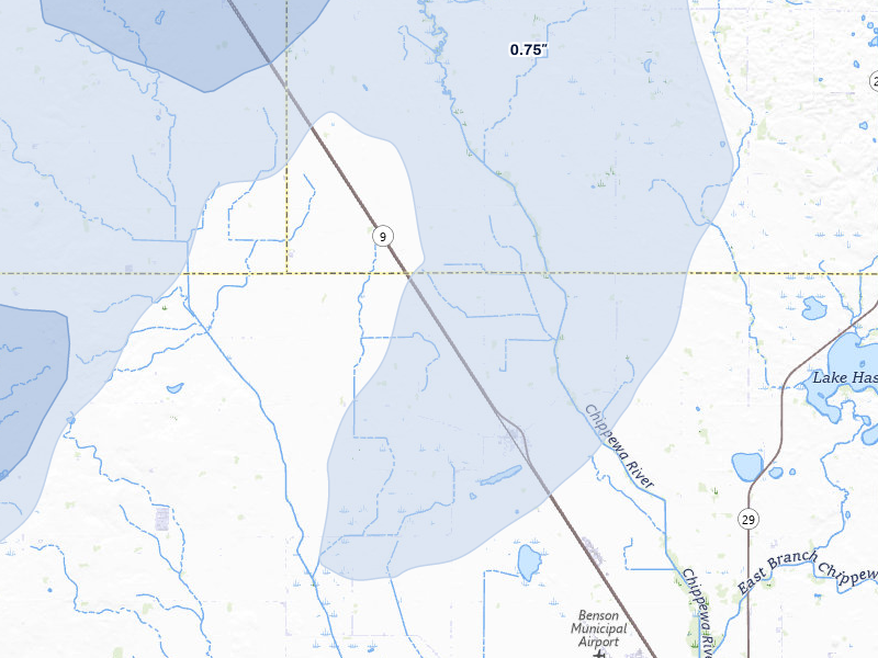 NEXRAD radar-signature map of the hail over Clontarf, MN