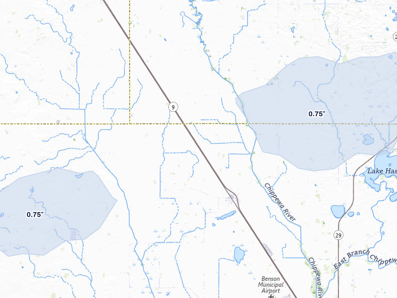 NEXRAD radar-signature map of the hail over Clontarf, MN