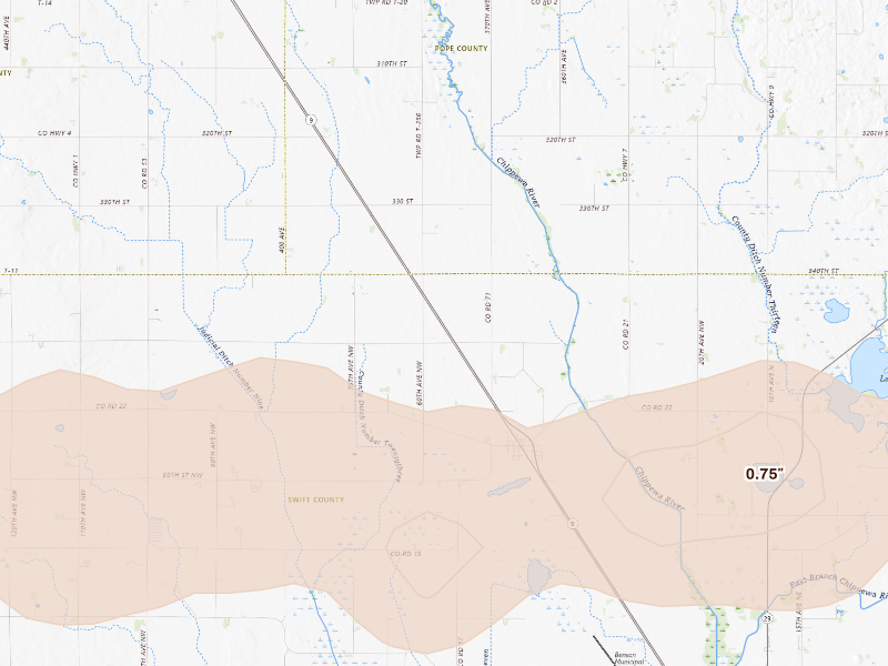 Radar-estimated hail-size map of the storm over Clontarf, MN