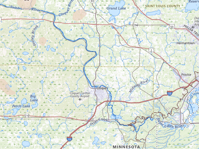 Radar-estimated hail-size map of the storm over Cloquet, MN on Jul 3, 2026