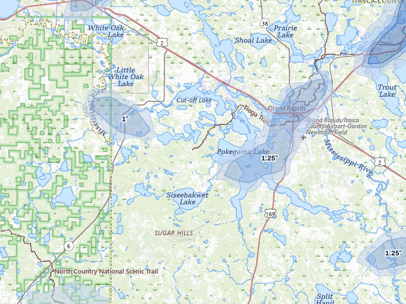 NEXRAD radar-signature map of the hail storm over Cohasset, MN on Jun 29, 2026