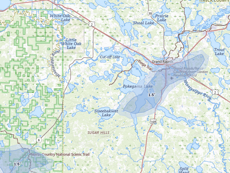 NEXRAD radar-signature map of the hail over Cohasset, MN