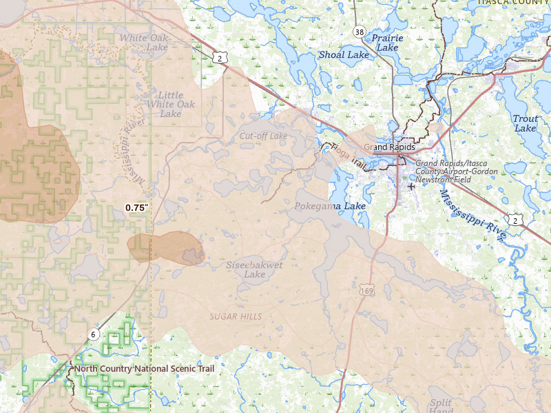 Radar-estimated hail-size map of the storm over Cohasset, MN
