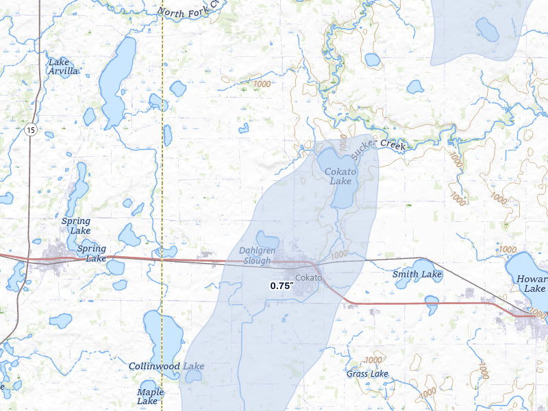 NEXRAD radar-signature map of the hail storm over Cokato, MN on Apr 17, 2026