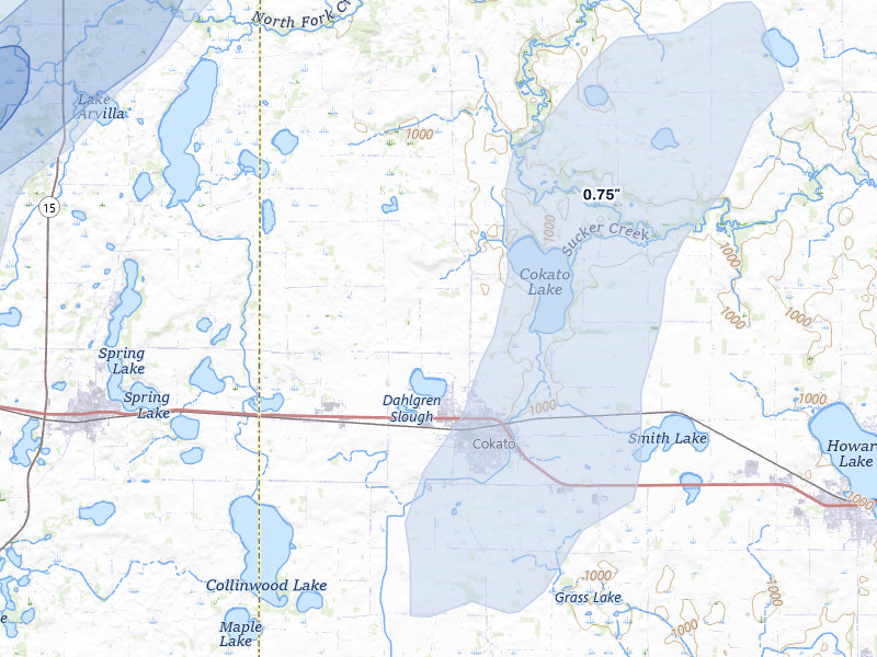 NEXRAD radar-signature map of the hail storm over Cokato, MN on Apr 23, 2026