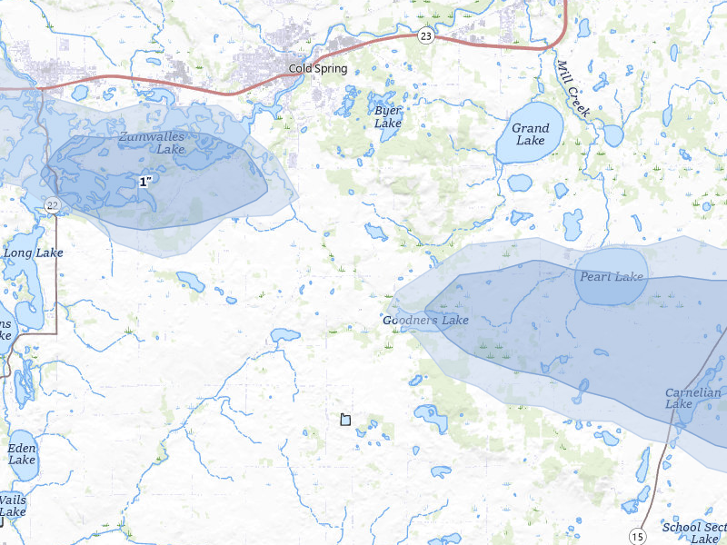 NEXRAD radar-signature map of the hail over Cold Spring, MN