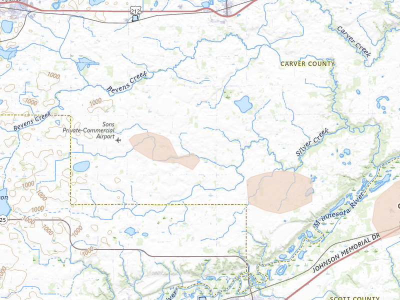 Radar-estimated hail-size map of the storm over Cologne, MN on Jul 25, 2026